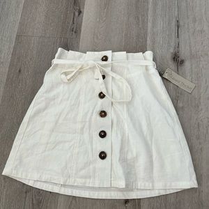 White High Waisted Button Skirt